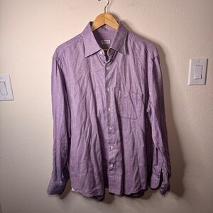 Finamore Napoli Button Down Flannel Shirt Men's XL Purple Classic Luxury